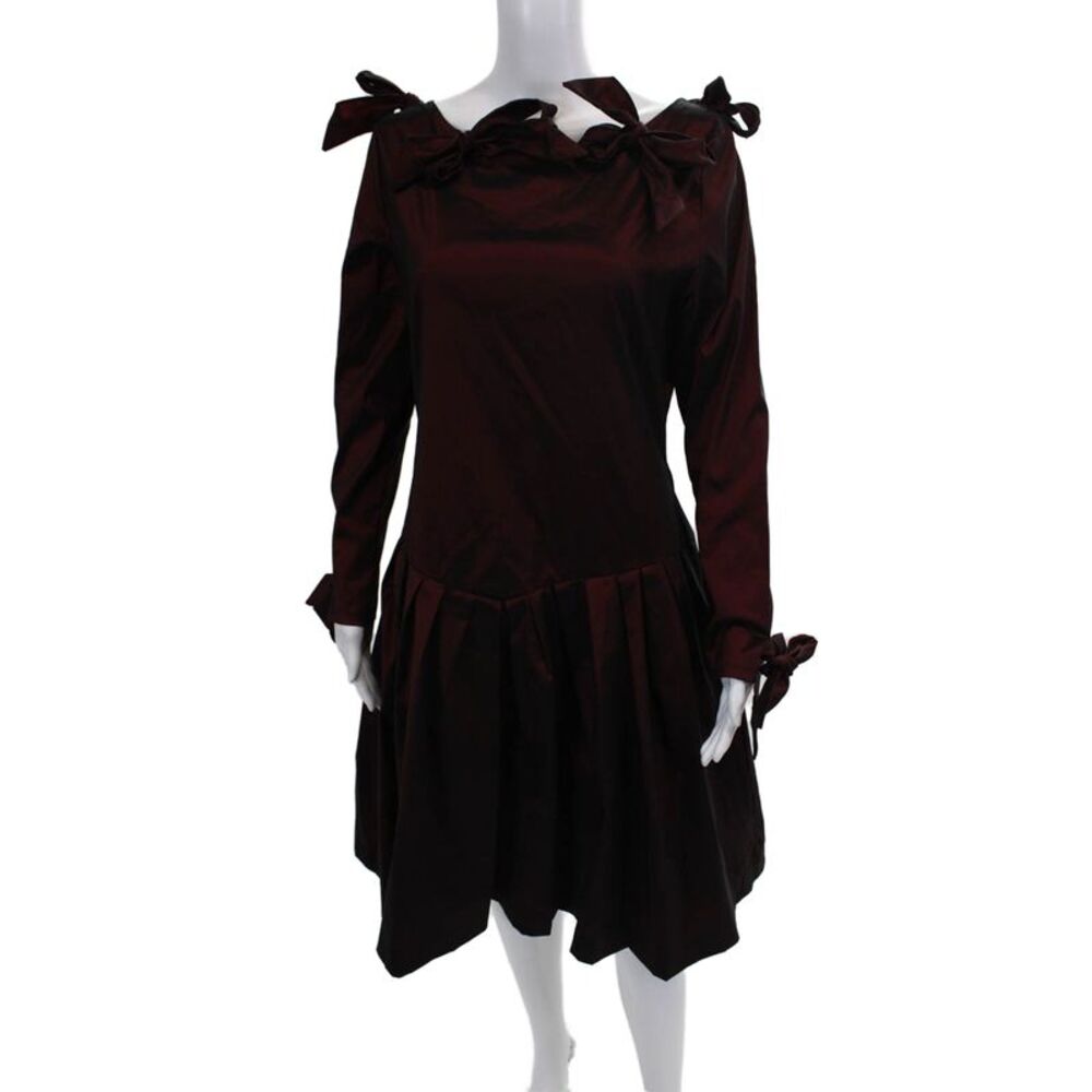 David Charles Girls Solid Round Neck Long Sleeve Dress Burgundy Size 16